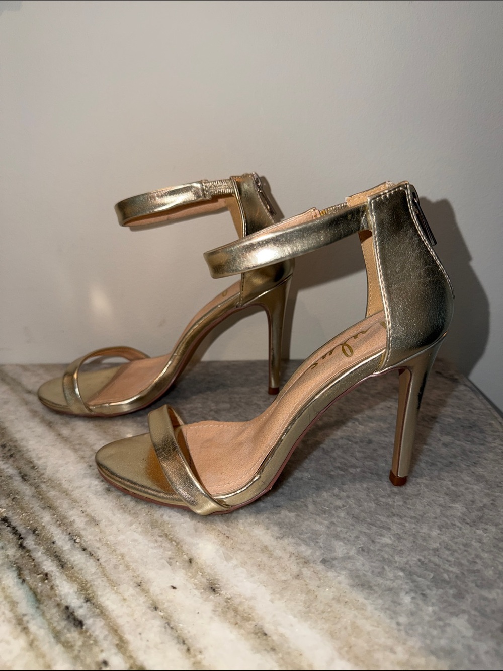 Lulu's Metallic Gold Ankle-Strap Stiletto Sandals